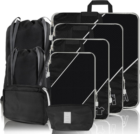 6-Piece Compression Packing Cubes Set – Ultralight Luggage Organisers for Suitcases, Backpacks & Travel Bags – Black
